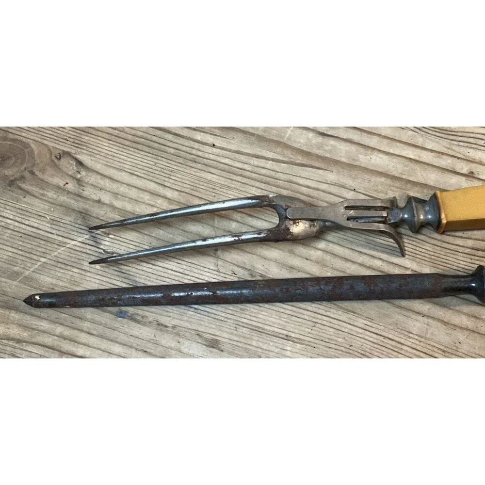 Antique VTG Bakelite Lot Carving Knife Fork Butterscotch Gold Plus Just A handle